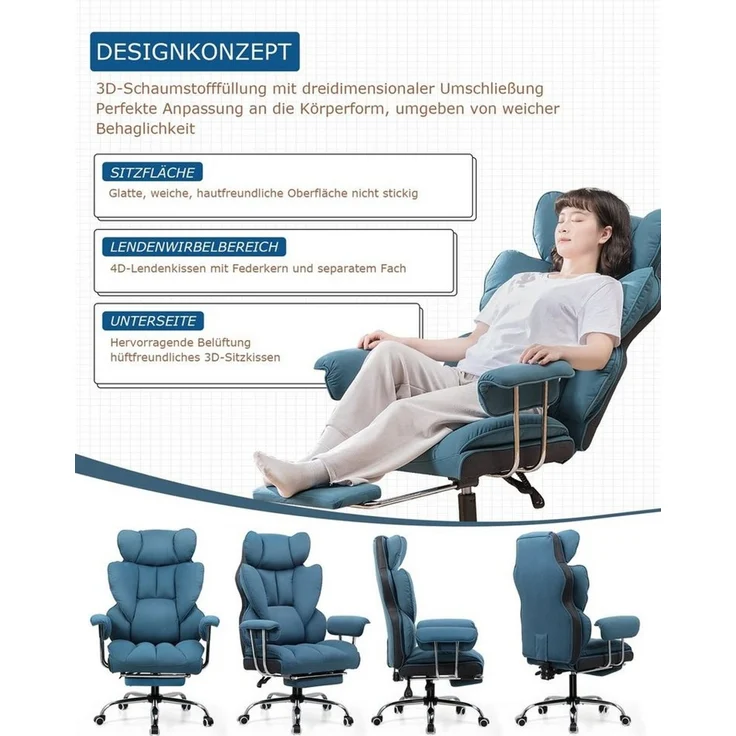 GTPLAYER Gaming-Stuhl Gaming Stuhl, Gamer Stuhl, Ergonomischer Bürostuhl Stoffoberfläche (Packung), Schreibtischstuhl Chefsessel mit Fußstütze höhenverstellbar kunstleder – Bild 3