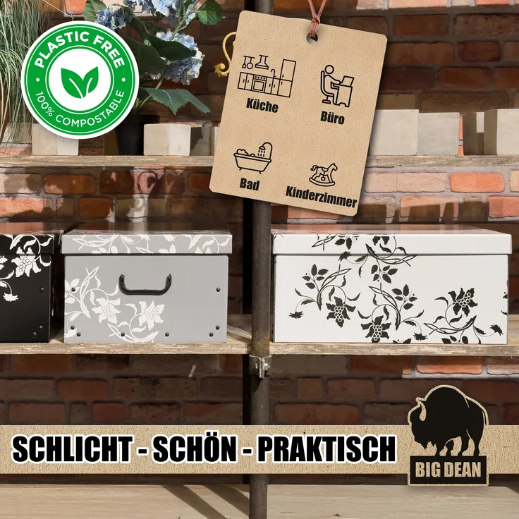 BigDean 3 Große Aufbewahrungsbox mit Deckel aus stabiler Pappe 45 Liter – Bild 2