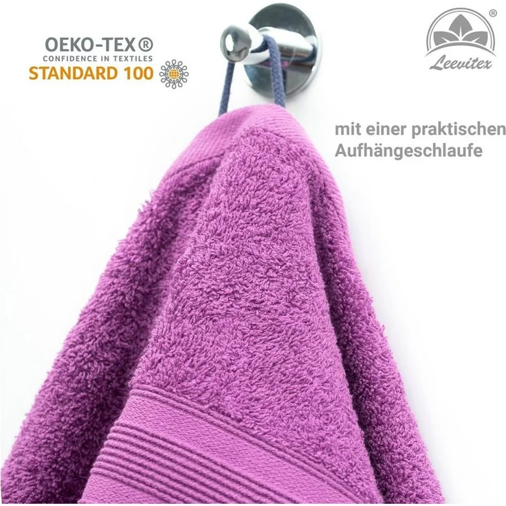 leevitex® Saunatuch, 80x200 cm, 100% Baumwolle, saugstark und fusselfrei, Frottee (Set, 2-St), OEKO-TEX® STANDARD 100 zertifiziert, gestreifte Bordüre – Bild 3