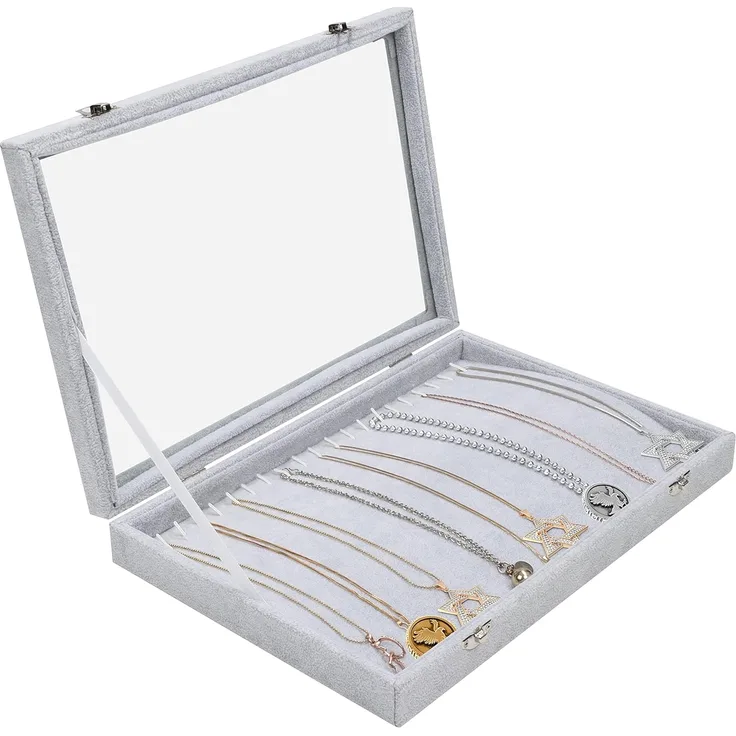 Belle Vous Schmuckständer Schmuckorganizer mit 20 Haken und sicherem Glasdeckel, Schmuckaufbewahrung mit 20 Haken und abschließbarem Glasdeckel