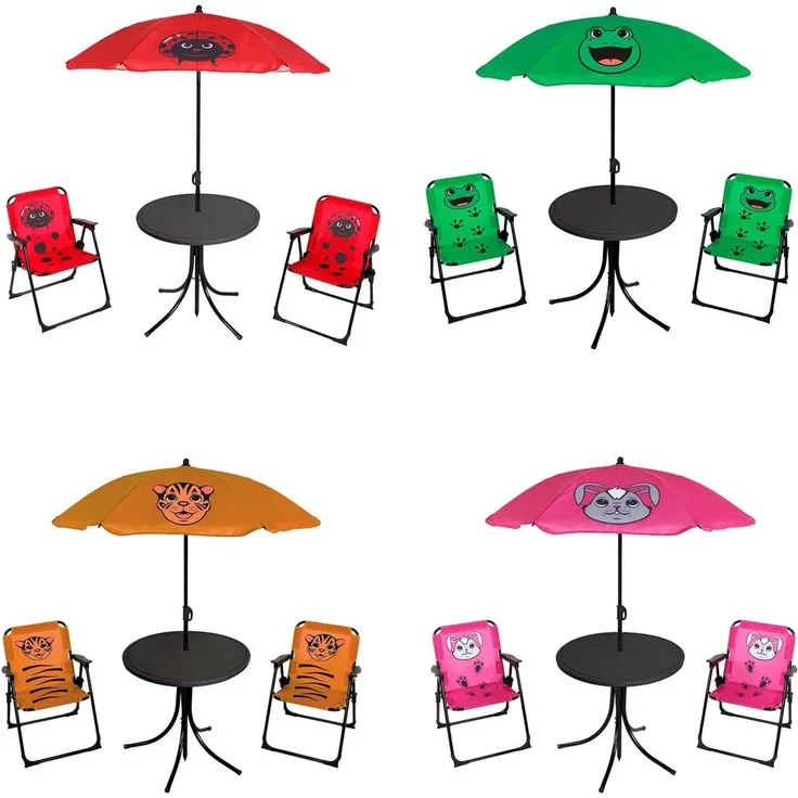 4tlg Kinder Campingmöbel Set 2 x Campingstuhl + Tisch + Sonnenschirm