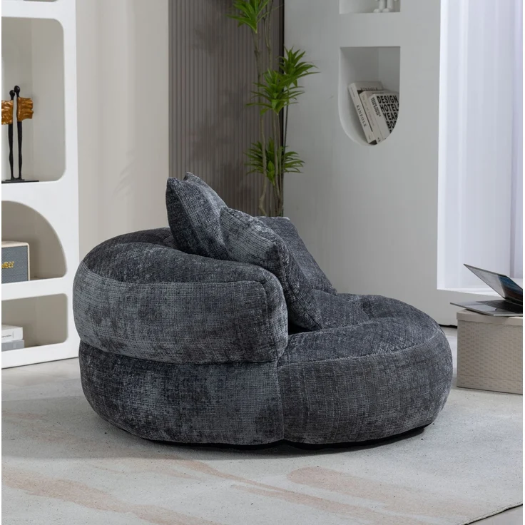 Lazy Sofa Lounger mit 3 Kissen, 108x108x52 cm, Grau Chenille, hohe Rückenlehne, Indoor/Outdoor – Bild 3