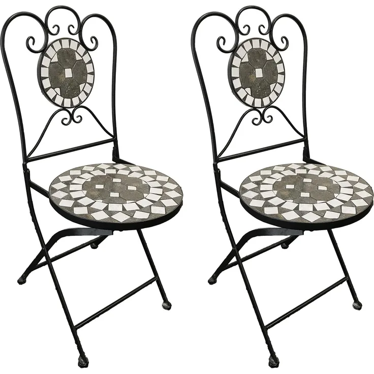 2x Mosaik Klappstuhl Kreis Design Anthrazit/Grau