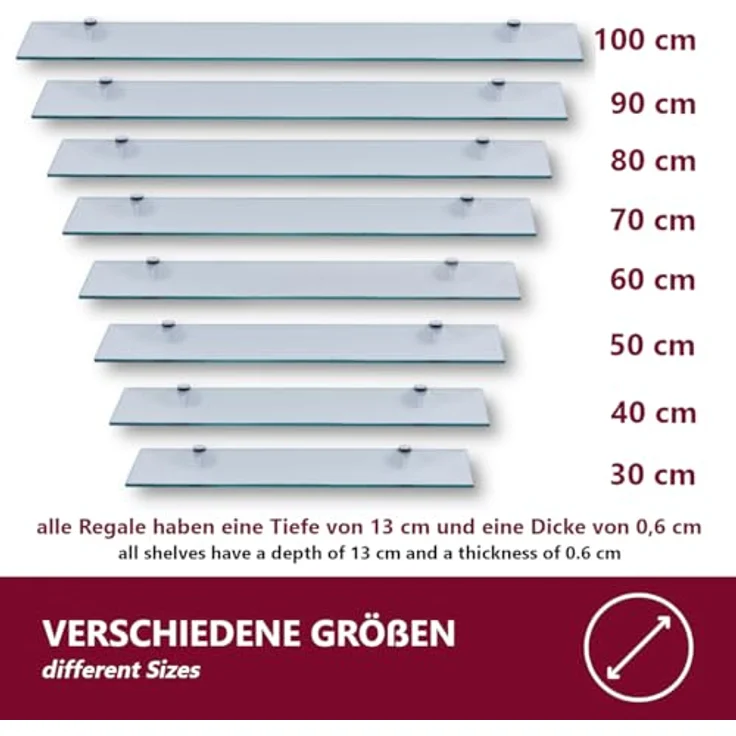 Euro Tische HOOZ Glasregal aus Sicherheitsglas 40 x 13 x 0,6 cm mit Halterung Klarglas – Bild 6