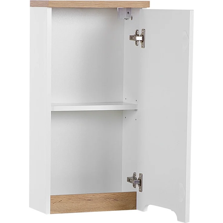 Badezimmer Hängeschrank SOLNA-56, Hochglanz weiß mit Wotaneiche, B x H x T ca. 35 x 70 x 20cm – Bild 3