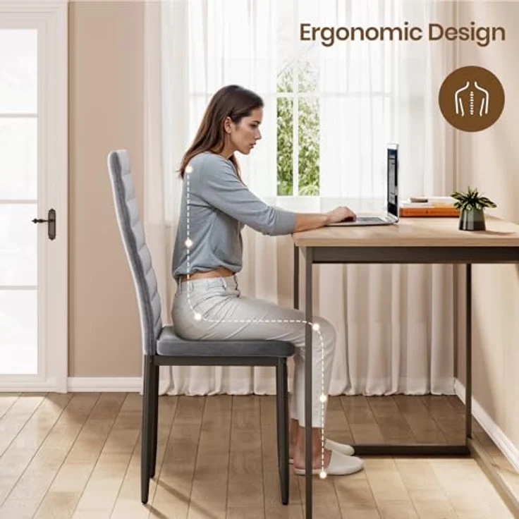Bealife Esszimmerstühle 6er Set, Esszimmerstühle für Küche und Esszimmer, Polsterstuhl aus Samt mit hoher Rückenlehne, Modern (Hellgrauer Samt, 6er Set) – Bild 3