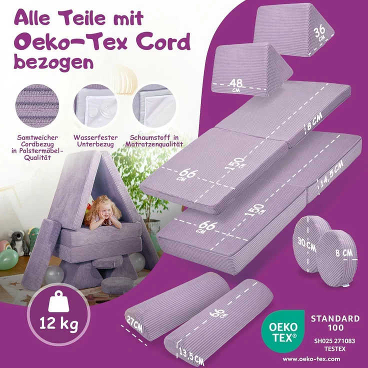 Linodino Kindersofa Spielsofa I Schaumstoff Stapelsteine für Kinder I Kindercouch, 3 Jahre Garantie – Bild 5