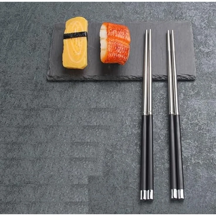 BAYLI Pizzaschneider 5 Paar Chinesische Essstäbchen Set aus Edelstahl, edle Sushi Stäbchen – Bild 4