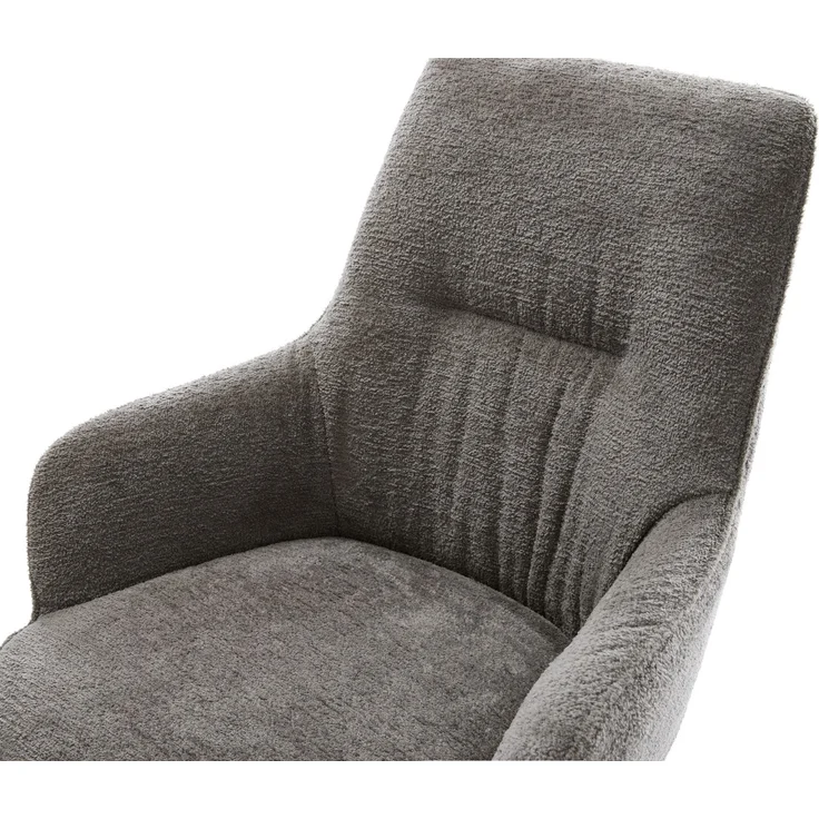 Drehstuhl Zelia-Flex mit Armlehnen Bouclé Soft Schlamm Holzgestell kantig Natur 180° drehbar Taschenfederkern – Bild 4