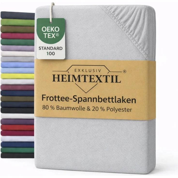 EXKLUSIV HEIMTEXTIL Frottee Spannbettlaken 140 - 160 x 200 cm Silber 80% Baumwolle 20% Polyester Öko - Tex Zertifiziert Bed-Sheet Bettlaken Spannbetttuch Topper Leinentuch – Bild 1