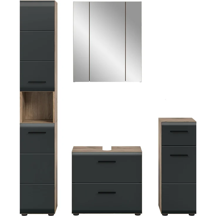 Badkombination (B/H/T: 150x185x30 cm) in schwarz matt und Nox Oak Nachbildung – Bild 2