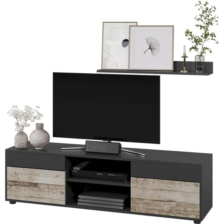 Wohnwand Berno Schwarz/Sandeiche 2 Teile Vicco – Bild 5