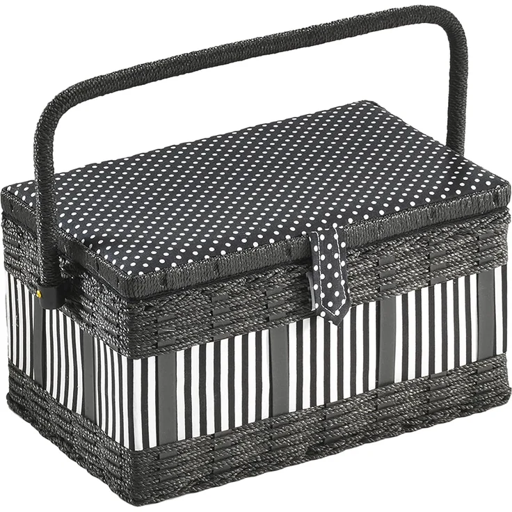 Kobolo Nähkorb Nähkästchen rechteckig schwarz/weiß -Textileinsatz (Schwarz-weiß gestreift/gepunktet) – Bild 1