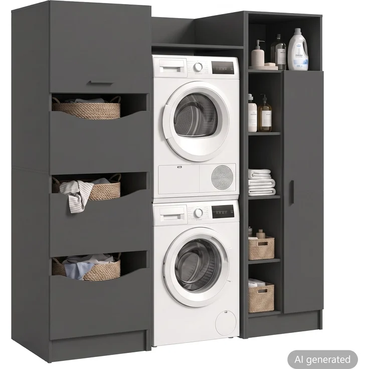 Waschmaschienenumbau Set (B/H/T: 166x195x62 cm) in anthrazit Nachbildung – Bild 1
