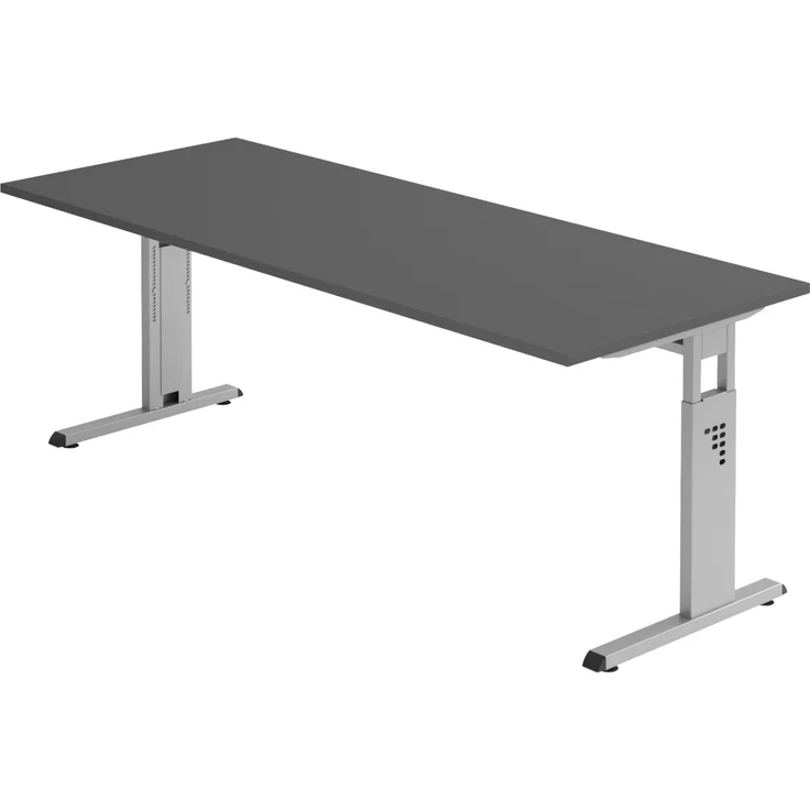 bümö höhenverstellbarer Schreibtisch O-Serie 200x80 cm in Graphit, Gestell in Silber - großer PC Tisch für's Büro manuell höhenverstellbar, Computertisch verstellbar, OS-20-G-S – Bild 1