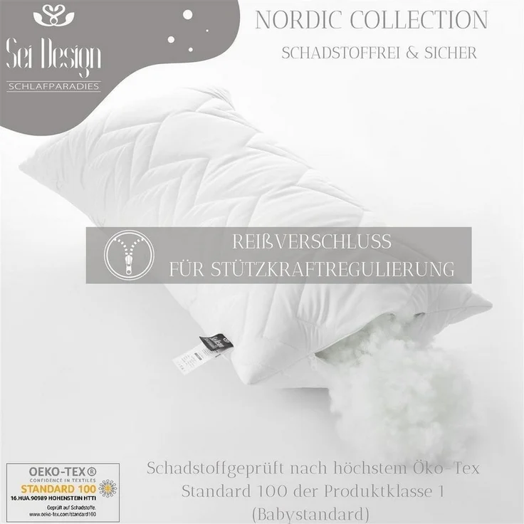 SEI Design Kopfkissen Nordic, Füllung: Polyester, Bezug: Microfaser, Seitenschläfer, Rückenschläfer, Bauchschläfer, 95°C waschbar – Bild 2