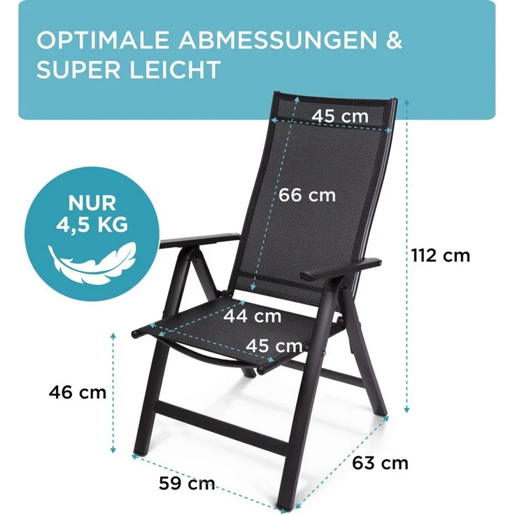 Gardisun Gartenstuhl Gartenstuhl Hochlehner Klappbar (2-fach pulverbeschichtet und wetterfest, 2 St), 5-fach verstellbar, erhätlich in Anthrazit & Silber – Bild 3
