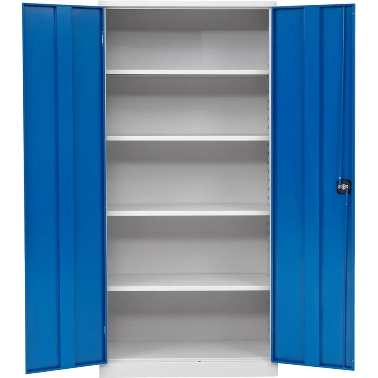 Furni24 Aktenschrank,mit 5 Fächern,fertig montiert,195x92x42cm,Stahlflügeltürschrank,Abschließbarer Spind,blau – Bild 2