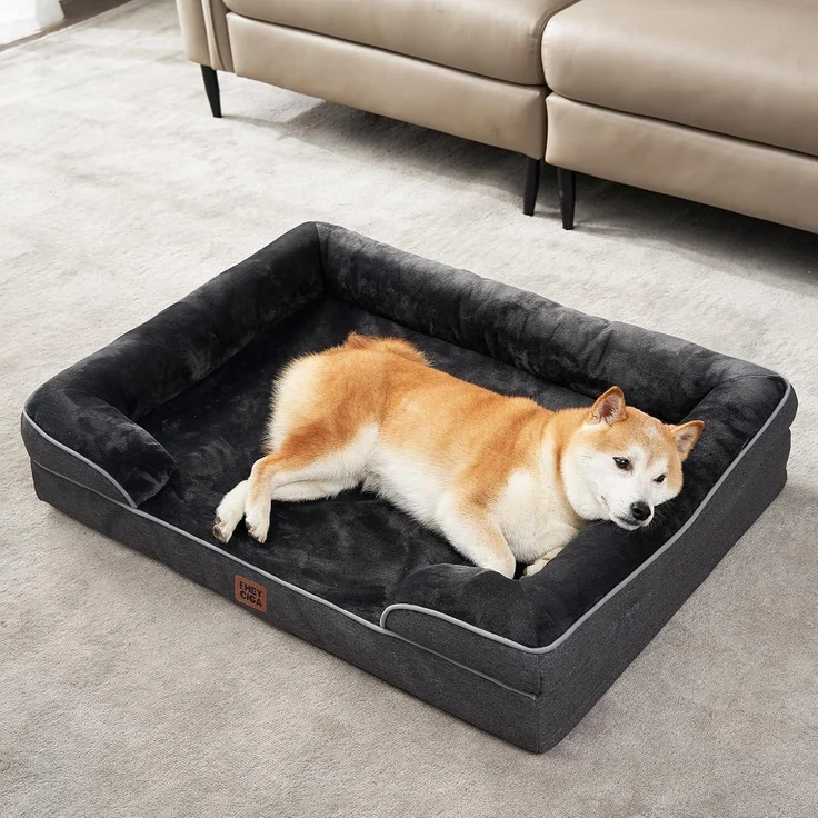 LuxusKollektion 'EHEYCIGA' orthopädisches Hundebett für große Hunde, mit Memory Foam, waschbar, Flanell dunkelgrau, 68 x 91 x 15 cm – Bild 8
