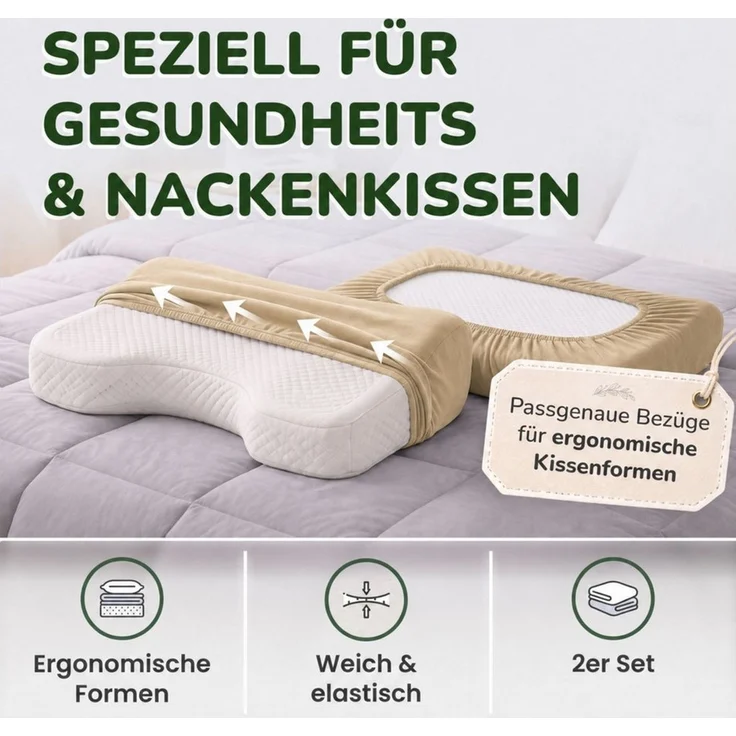 leevitex® Kissenbezug für Gesundheitskissen & Nackenkissen, 30-45 x 50-70 x 10-15 cm, (2 Stück), Jersey-Stretch mit Rundumgummizug, 97% Baumwolle, 3% Elasthan – Bild 2