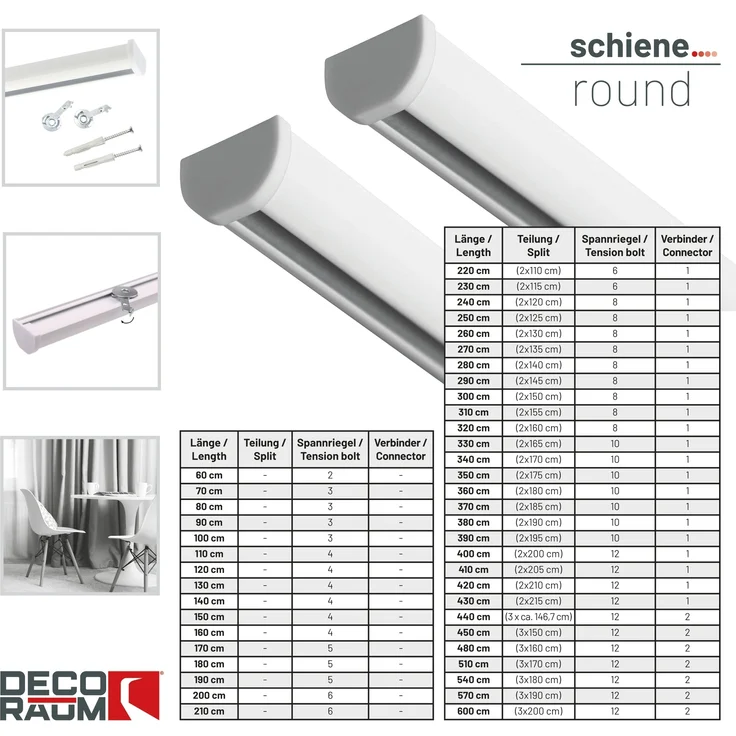 Deco-Raum® Gardinenschiene Innenlauf Round | Länge: 310cm | Material: Aluminium | Farbe: Weiß – Bild 3