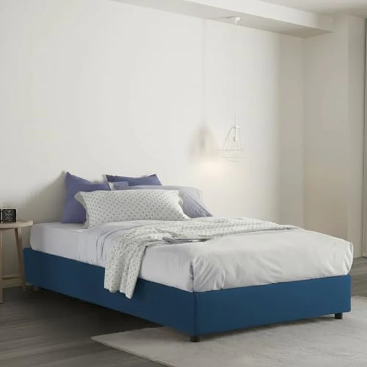 Talamo Italia - Gaia Doppelbett, Bettkasten mit Stoffbezug, 100 % Made in Italy, seitliche Öffnung, inklusive Matratze 120 x 190 cm, Blau – Bild 1