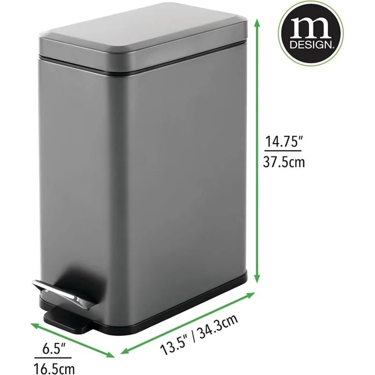 mDesign Tretmülleimer Abfalleimer Papierkorb 10L Inneneimer Metall Dunkelgrau – Bild 2