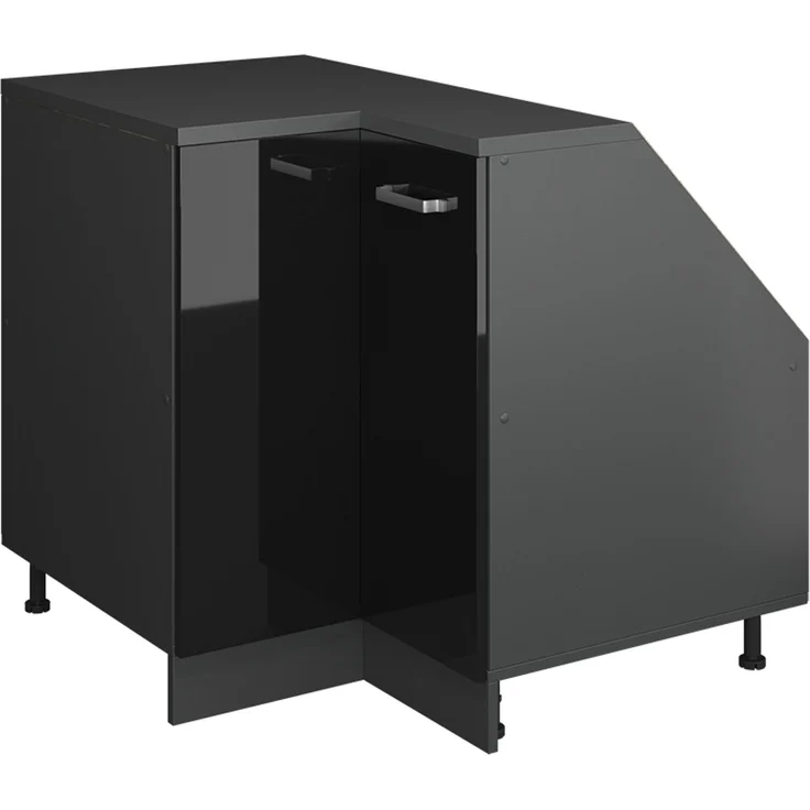 Eck-Küchenschrank für Dachschrägen R-Line Schwarz Hochglanz 75.6 cm mit 1 Tür, Schrankkorpus 60 cm Tiefe Vicco – Bild 1