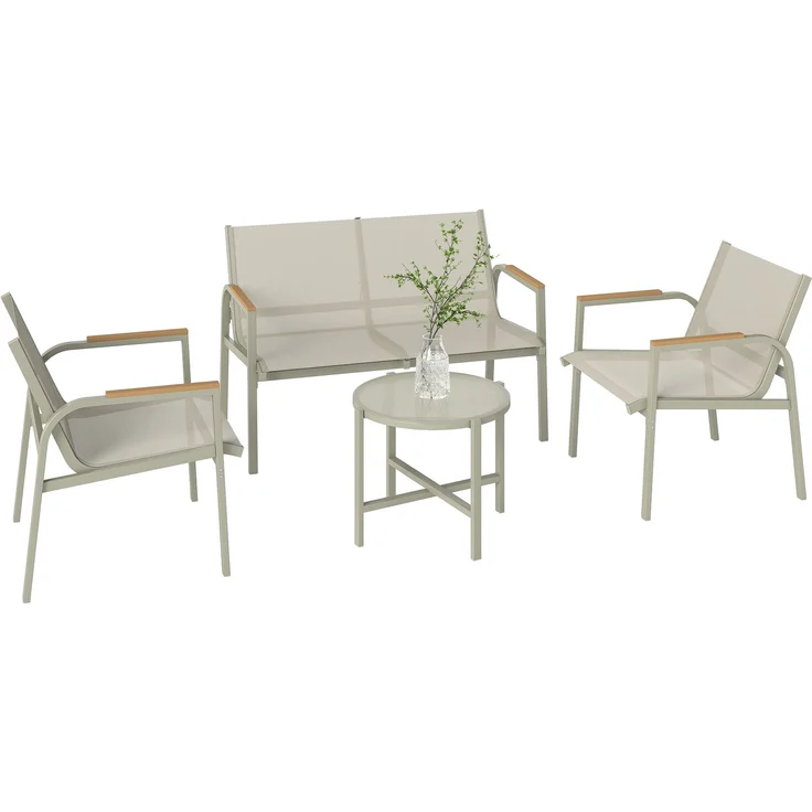 Wohnora-Gartenmöbel Set wetterfest Metall Sitzgruppe für 4 Personen Gartenlounge mit 2er-Sofa 2 Sesseln Beistelltisch Grün,H 74cm x T 1125cm x B 68cm – Bild 2