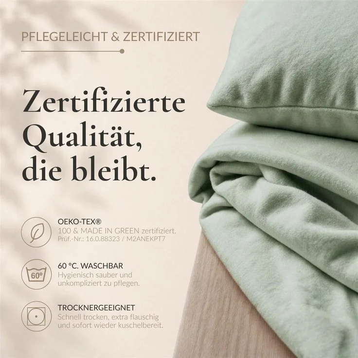 Carpe Sonno Kissenbezug Biber Kissenbezüge Flanell Kopfkissenbezug Baumwolle 40x40 40x80 80x80, (2 Stück), Warme MADE IN GERMANY Kopfkissenbezüge kuschelig - 2 x 40 x 40 Grün – Bild 4