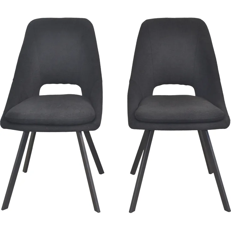 Moderner Esszimmerstuhl, Polsterstuhl "Luna" 2er-Set, Bezug Teddyoptik, schwarz