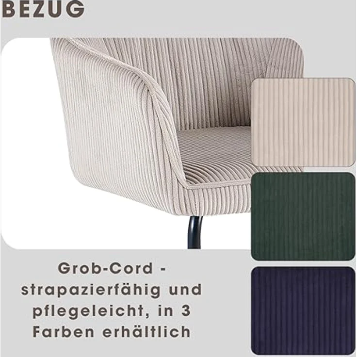 byLIVING ELBA Schwingstuhl 2er Set, drehbar 180° mit Rückholfunktion, Grob-Cord Taupe, Metallgestell schwarz, Armlehnen – Bild 5