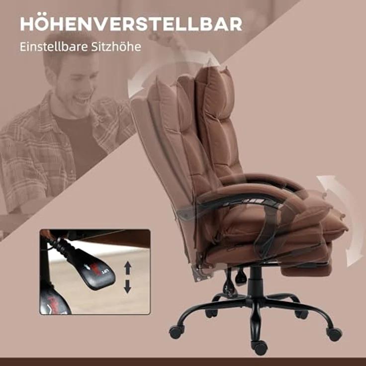 Vinsetto Schreibtischstuhl Bürostuhl mit Heizfunktion, Massagesessel (Chefsessel, 1 St), 120 kg Belastbar, Braun – Bild 7