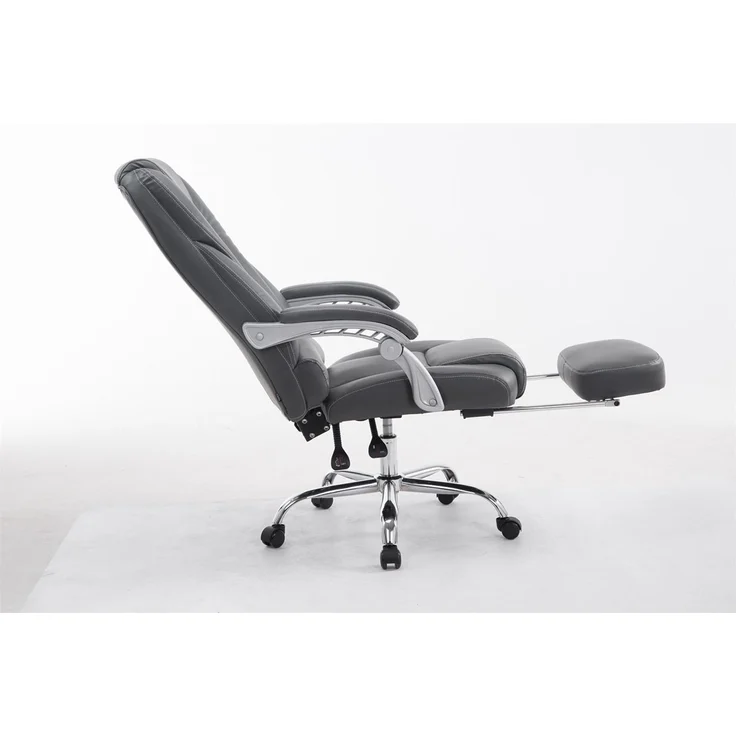 DELUKE® Bürostuhl MIAMI - 118x68x64, Grau Kunstleder Metall in Chromoptik Gestell ergonomische Bürostühle Homeoffice Stuhl mit Rollen – Bild 3