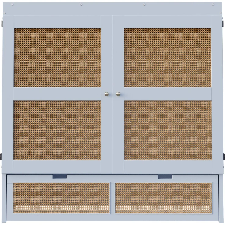 Schrankbett 140 x 200 cm, Wandbett mit Lattenrost, Wandklappbett, Vertikales schrankbett mit Lattenrost, mit Stauraumschubladen, Rattan-Design, Holzbetten, Jugendbetten, Einzelbetten, Grau – Bild 10
