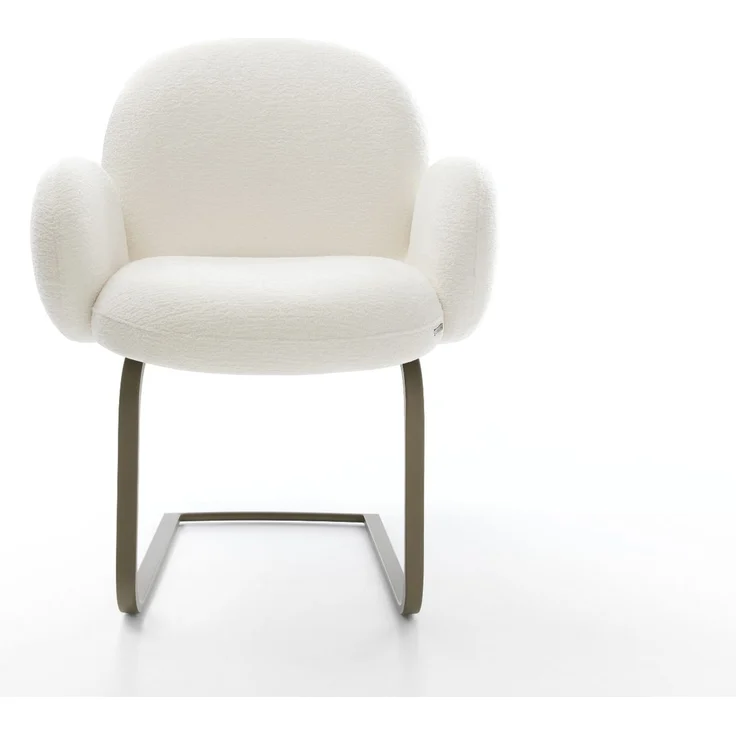 Freischwinger Nube-Flex mit Armlehnen Bouclé Soft Beige Freischwinger flach Effektfinish Titan Taschenfederkern – Bild 2