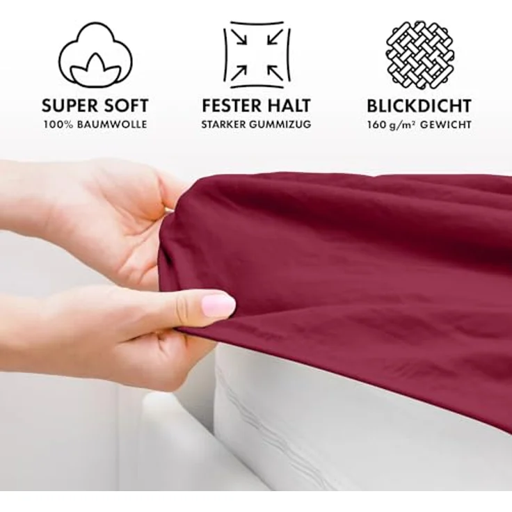 Jacobson Jersey Spannbettlaken Spannbetttuch Baumwolle Bettlaken (Topper 90-100x200 cm, Bordeaux) – Bild 4