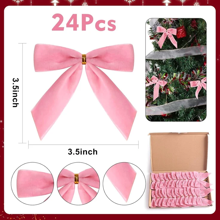24 Stück – Samt-Schleifen für Weihnachtsbaum, Kranz & Geschenk, 8,9 cm (Blau) – Bild 2