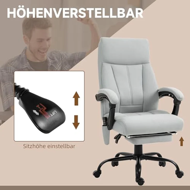 Vinsetto Massage-Bürostuhl mit Fußstütze, entspannende Massagefunktion für ergonomisches Sitzen – Bild 5