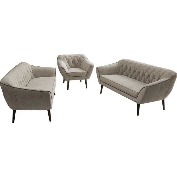 Wohnzimmerset, Möbelset PIRS 3-3-1, Armlehnen, Wellenfederung, schwarze Füße, Dreisitzer Sofas mit Sessel, Polstermöbel Set - Greige Stukture – Bild 8