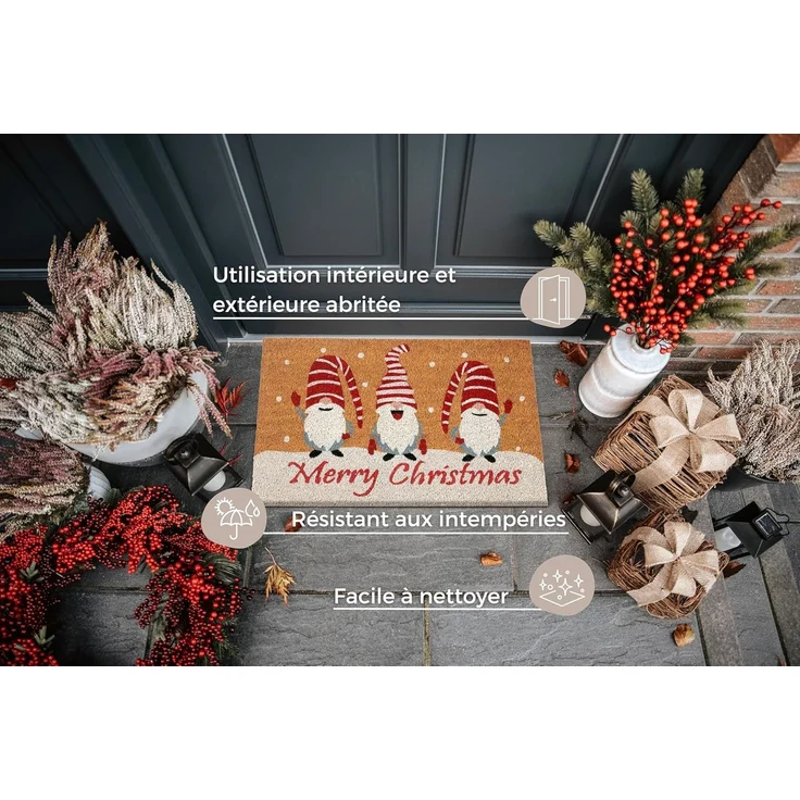 HANSE Home Fußmatte Kokos Gnomes Merry Christmas, Türmatte, rechteckig, Höhe: 15 mm, Schmutzfangmatte, Rutschfest, Outdoor, Weihnachten, Kokosmatte, Zwerg – Bild 3