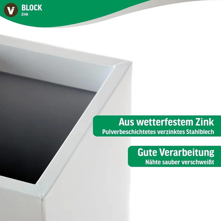 VIVANNO Pflanzkübel Blumenkübel Zink "Block", Weiß 24x24x65 cm (mit Einsatz) – Bild 3