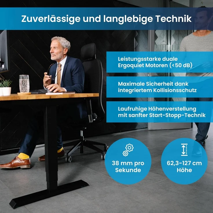 Desktopia Pro X - Elektrisch höhenverstellbarer Schreibtisch / Ergonomischer Tisch mit Memory-Funktion, Eiche Echtholz Gestell Grau, 160x80 cm, – Bild 7