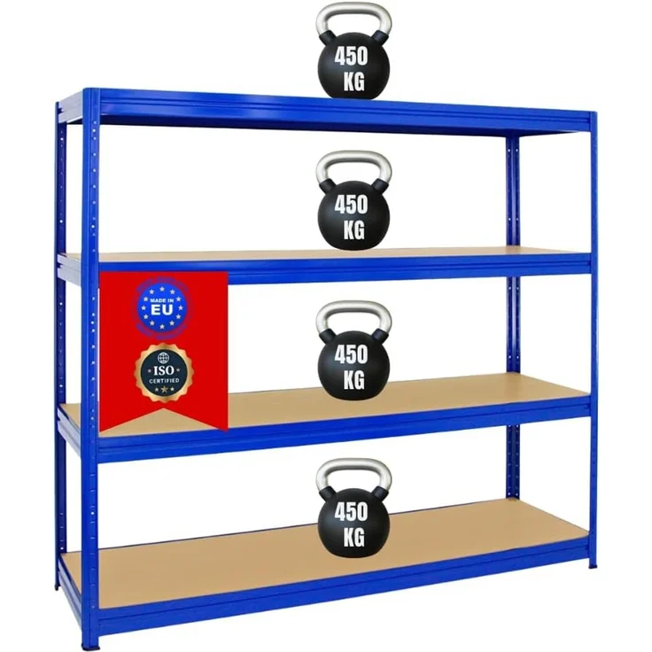 PROREGAL Schwerlastregal Dino Extra Breit 180 x 240 x 60 cm Fachlast 450kg Blau, Kellerregal, Lagerregal, Weitspannregal 60 cm tief