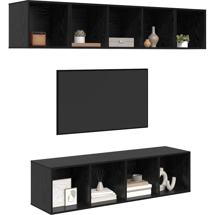 vidaXL TV-Schrankset 4 pcs Schwarz Eichen-Optik Holzwerkstoff 3393421 – Bild 2