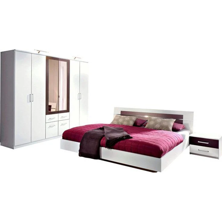 Schlafzimmer Burano in Weiß und Grau 4 teilig – mit verschiedenen Schrankvarianten wählbar - 4 teilig , Kleiderschrank 4 türig + 180er Doppelbett + 2 Nachttische – Bild 4