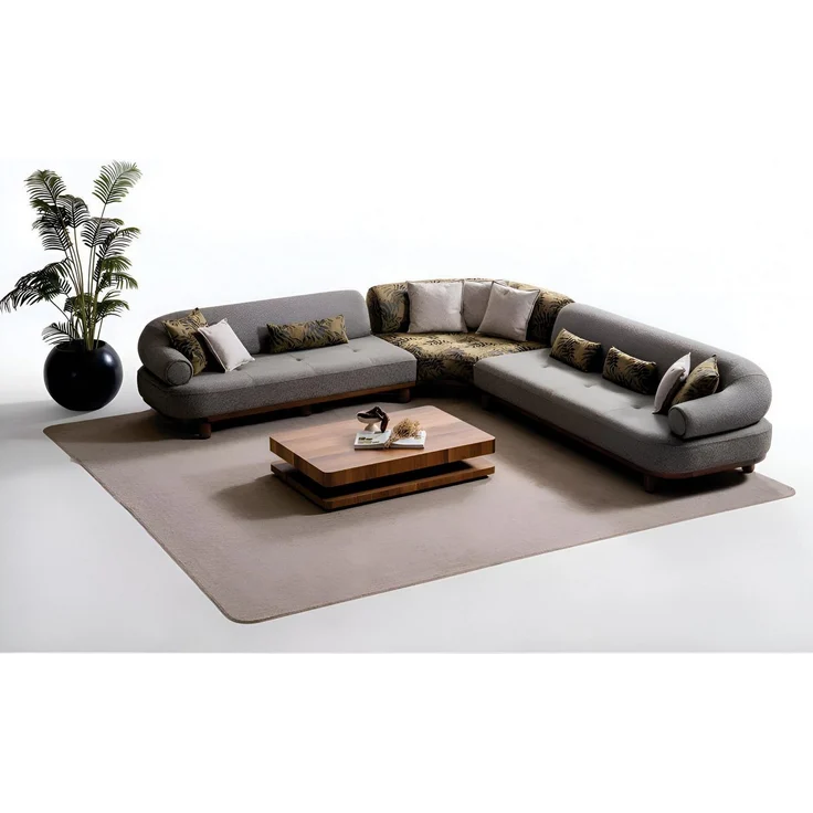 JVmoebel Luxuriöses Ecksofa L-Form, 370 x 330 cm, graue Polsterung, Platz für 6 Personen, Made in Europa