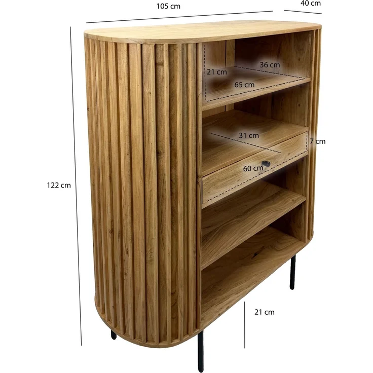 FINEBUY Bücherregal FB60543 Standregal Massivholz 105cm Wohnregal Standregal Stauraumregal, Funktionale Aufbewahrung im zeitlosen Look, Natürliches Möbelstück mit klarer Linienführung – Bild 4
