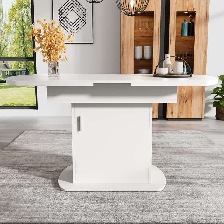 Ausziehbarer Esstisch mit Stauraum und silbernem Griff, 110/130x70x75 cm, Weiß – Bild 3