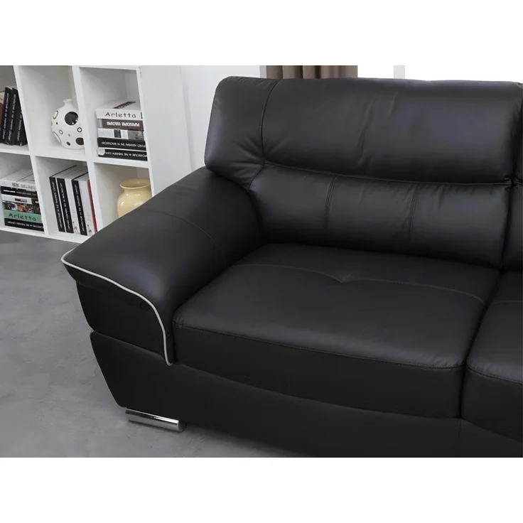 Vente-unique - Couchgarnitur Leder 3+2 - Schwarz - THIBAULT – Bild 5